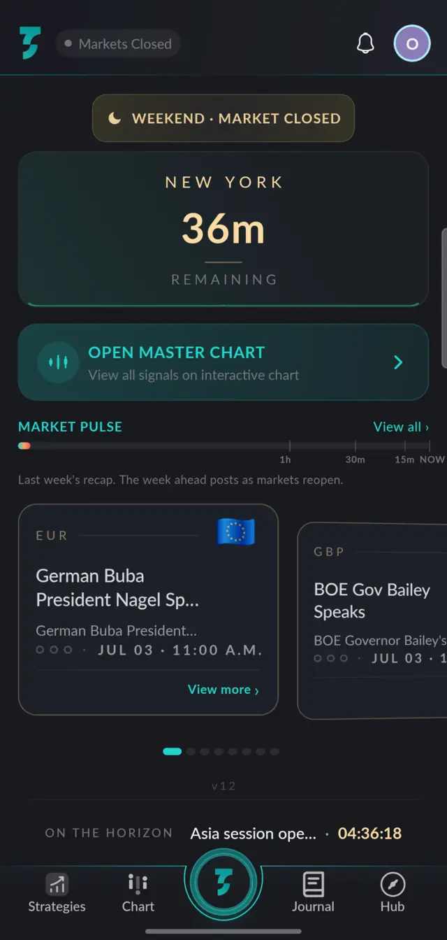 New York session countdown on the Strategy Trader home screen